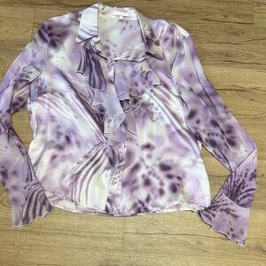 Escada lavender/Purple/Cream 100% Silk Ruffle Size M (44) Excellent Condition